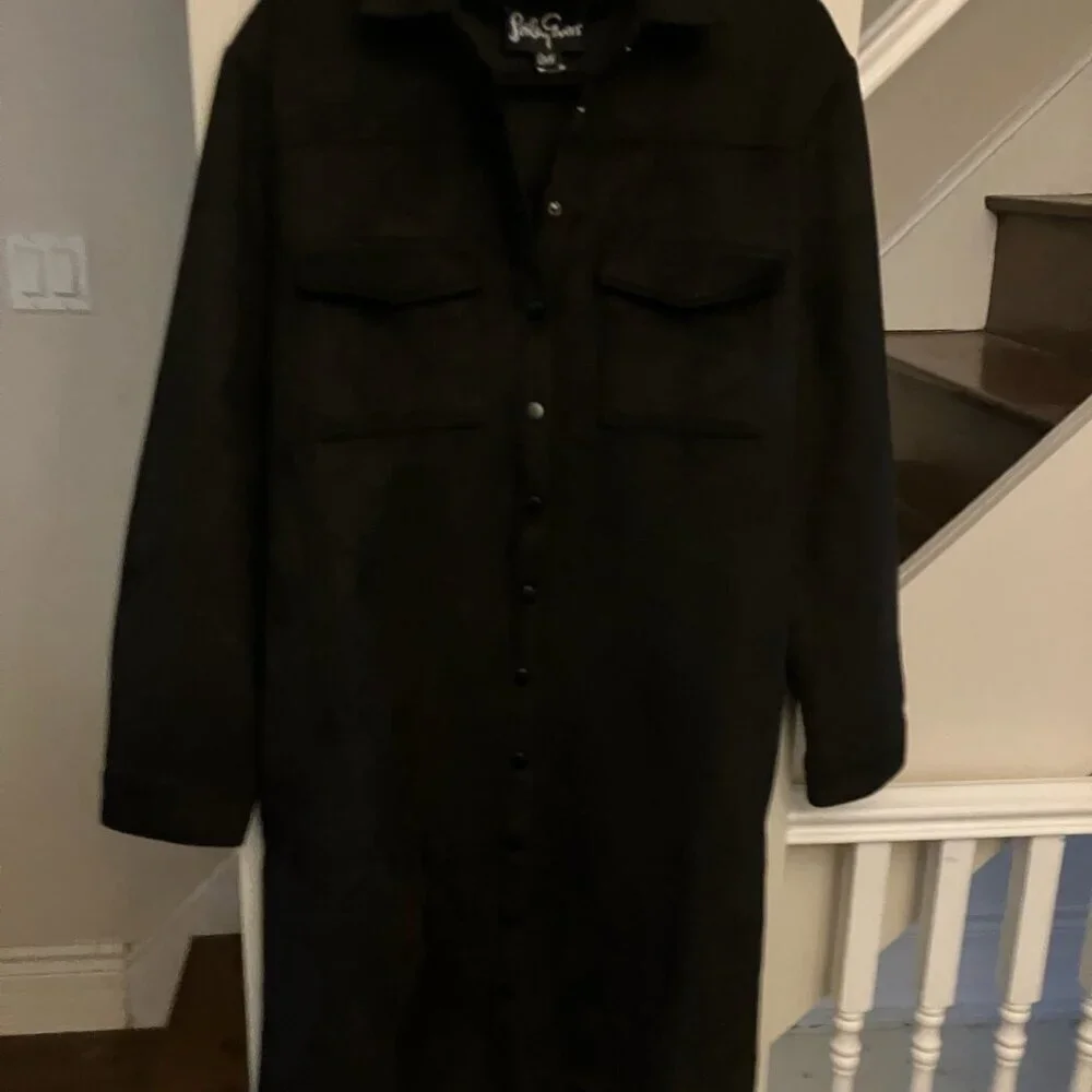 NWOT Lesley Evers Black Suede Shirtdress - Picture 4 of 9